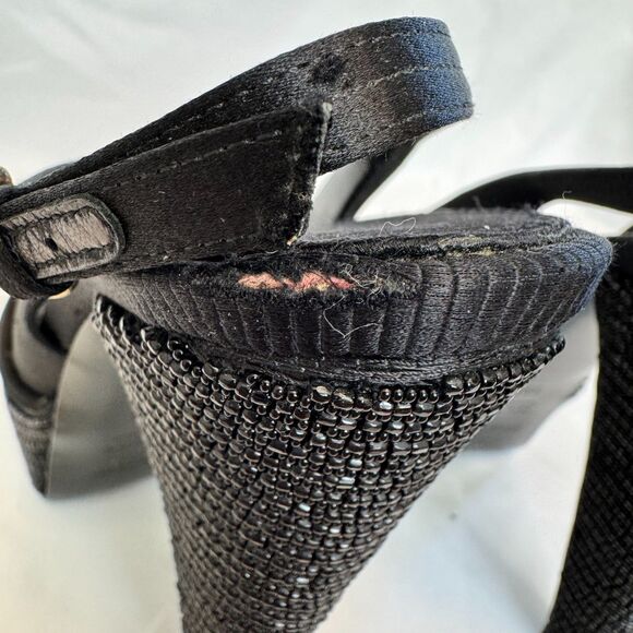 Sergio Rossi Women's Black Beaded Platform Slingback Heels Size 39.5 US 9.5 - Picture 7 of 8
